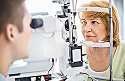 Woman having her eyes examined